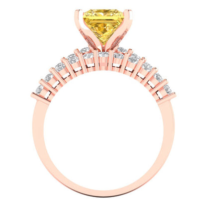 2.63 cttw Princess Cut Simulated Yellow Diamond Bridal Set - Solid Rose Gold Engagement Ring & Wedding Band