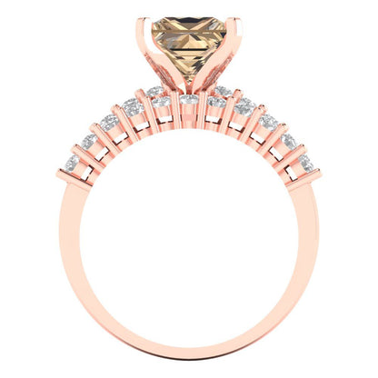 2.63 cttw Princess Cut Yellow Moissanite Bridal Set - Solid Rose Gold Engagement Ring & Wedding Band