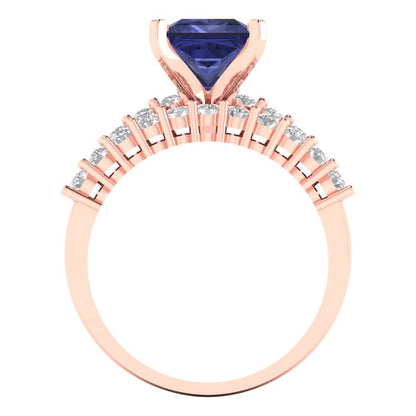 2.63 cttw Princess Cut Simulated Tanzanite Bridal Set - Solid Rose Gold Engagement Ring & Wedding Band