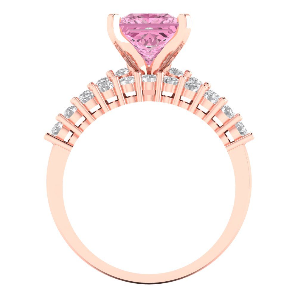 2.63 cttw Princess Cut Simulated Pink Diamond Bridal Set - Solid Rose Gold Engagement Ring & Wedding Band