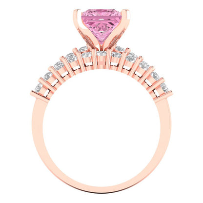 2.63 cttw Princess Cut Simulated Pink Diamond Bridal Set - Solid Rose Gold Engagement Ring & Wedding Band