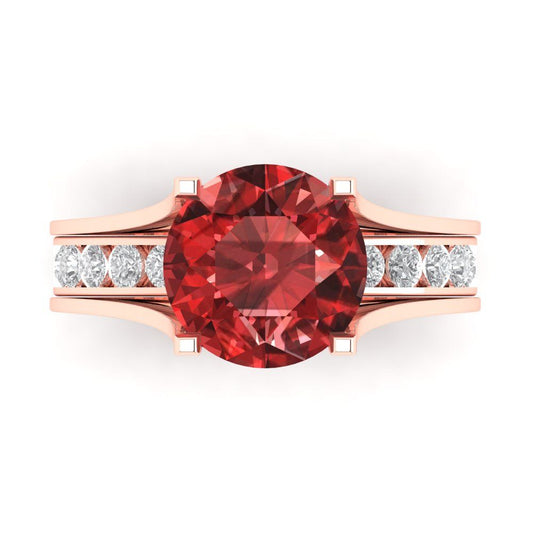 3.39 cttw Round Cut Natural Garnet Bridal Set - Solid Rose Gold Engagement Ring & Wedding Band