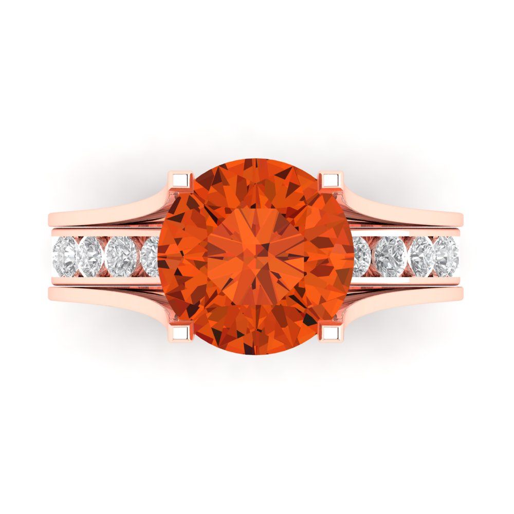 3.39 cttw Round Cut Simulated Red Diamond Bridal Set - Solid Rose Gold Engagement Ring & Wedding Band