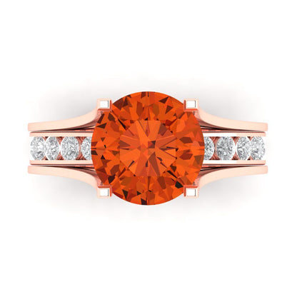3.39 cttw Round Cut Simulated Red Diamond Bridal Set - Solid Rose Gold Engagement Ring & Wedding Band