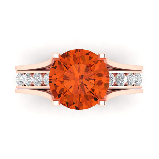 3.39 cttw Round Cut Simulated Red Diamond Bridal Set - Solid Rose Gold Engagement Ring & Wedding Band