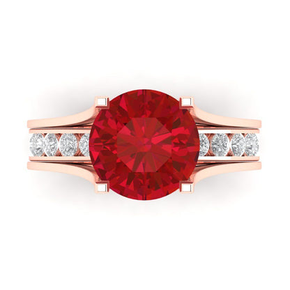 3.39 cttw Round Cut Simulated Pink Tourmaline Bridal Set - Solid Rose Gold Engagement Ring & Wedding Band