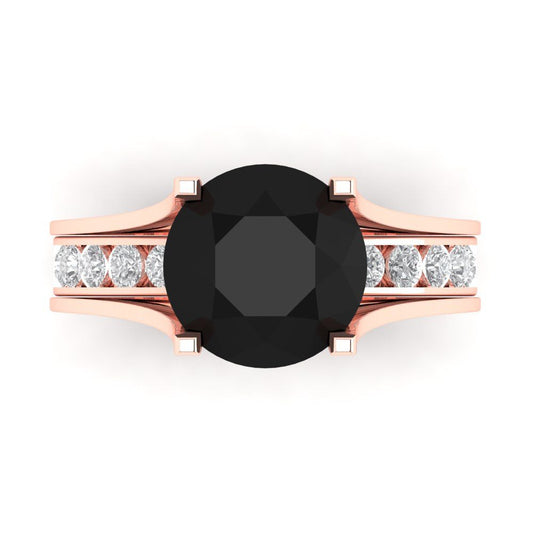 3.39 cttw Round Cut Natural Onyx Bridal Set - Solid Rose Gold Engagement Ring & Wedding Band
