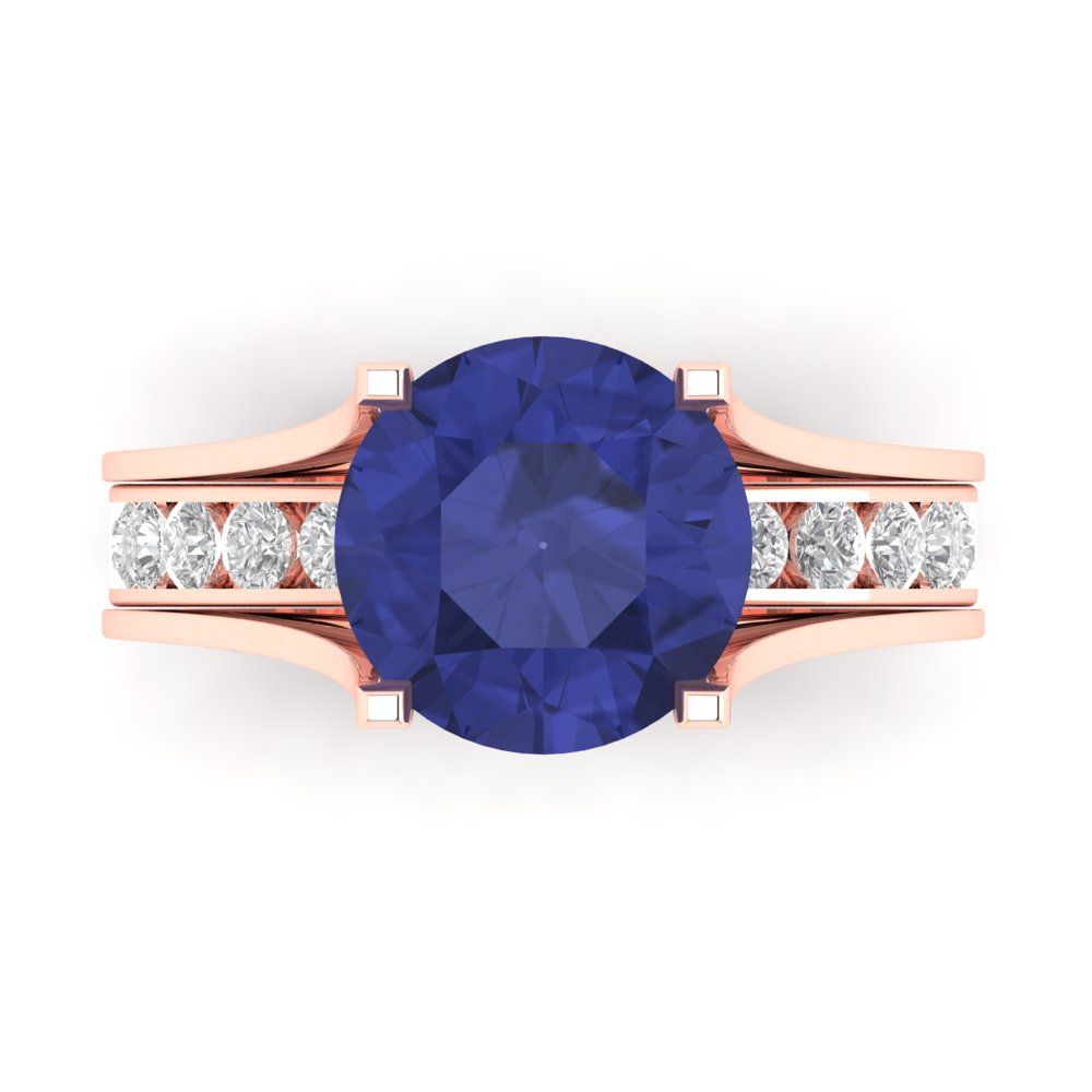3.39 cttw Round Cut Simulated Tanzanite Bridal Set - Solid Rose Gold Engagement Ring & Wedding Band