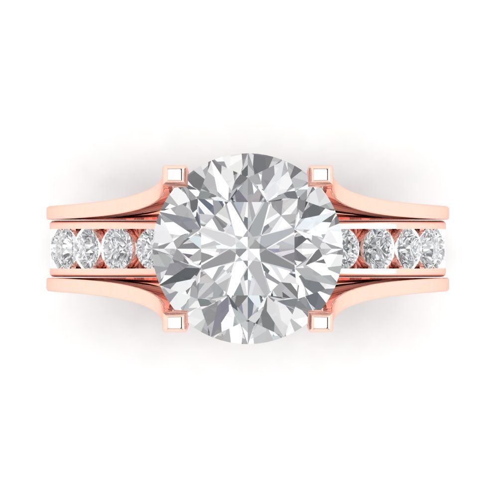 3.39 cttw Round Cut White Sapphire Bridal Set - Solid Rose Gold Engagement Ring & Wedding Band