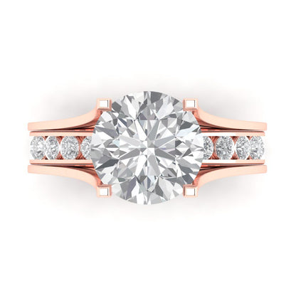 3.39 cttw Round Cut White Sapphire Bridal Set - Solid Rose Gold Engagement Ring & Wedding Band