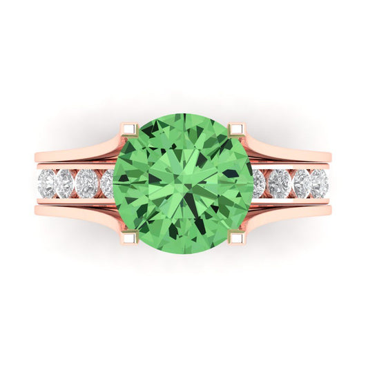 3.39 cttw Round Cut Simulated Green Diamond Bridal Set - Solid Rose Gold Engagement Ring & Wedding Band