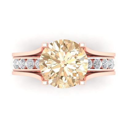 3.39 cttw Round Cut Natural Morganite Bridal Set - Solid Rose Gold Engagement Ring & Wedding Band