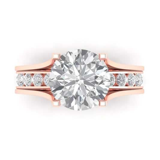 3.39 cttw Round Cut Moissanite Bridal Set - Solid Rose Gold Engagement Ring & Wedding Band