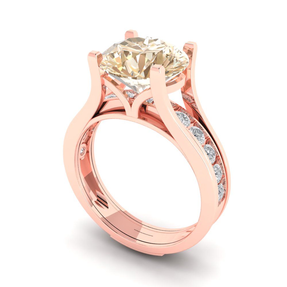 3.39 cttw Round Cut Natural Morganite Bridal Set - Solid Rose Gold Engagement Ring & Wedding Band