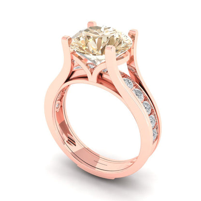 3.39 cttw Round Cut Natural Morganite Bridal Set - Solid Rose Gold Engagement Ring & Wedding Band