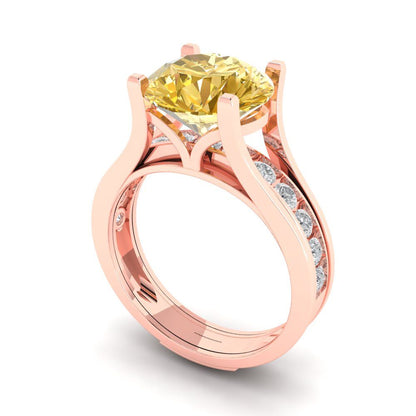 3.39 cttw Round Cut Simulated Yellow Diamond Bridal Set - Solid Rose Gold Engagement Ring & Wedding Band