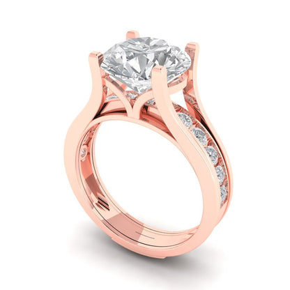 3.39 cttw Round Cut White Sapphire Bridal Set - Solid Rose Gold Engagement Ring & Wedding Band