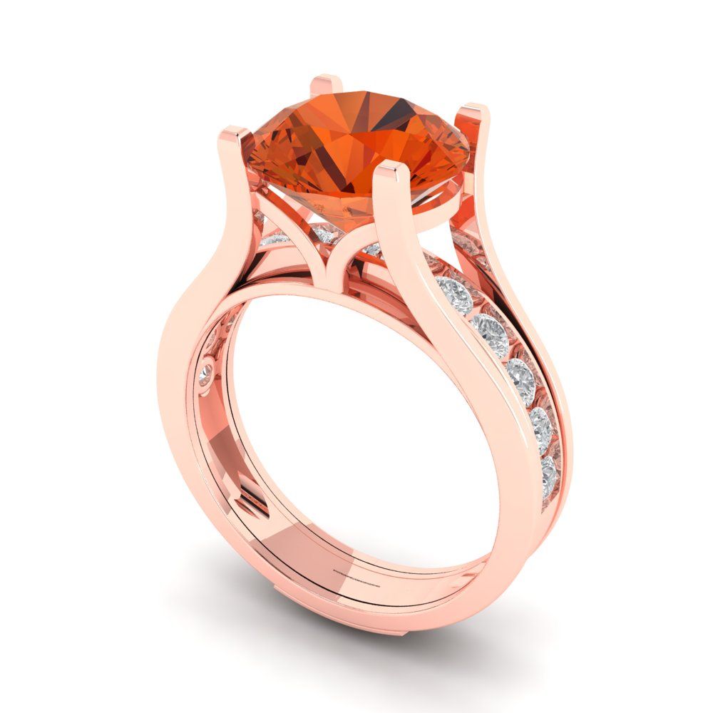 3.39 cttw Round Cut Simulated Red Diamond Bridal Set - Solid Rose Gold Engagement Ring & Wedding Band
