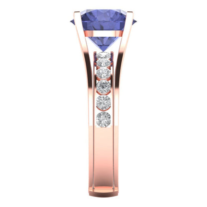 3.39 cttw Round Cut Simulated Tanzanite Bridal Set - Solid Rose Gold Engagement Ring & Wedding Band