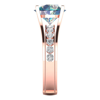 3.39 cttw Round Cut Blue Moissanite Bridal Set - Solid Rose Gold Engagement Ring & Wedding Band