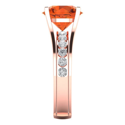 3.39 cttw Round Cut Simulated Red Diamond Bridal Set - Solid Rose Gold Engagement Ring & Wedding Band