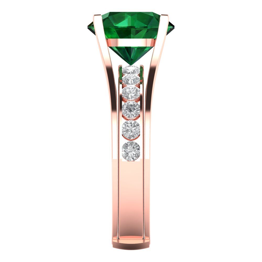 3.39 cttw Round Cut Simulated Emerald Bridal Set - Solid Rose Gold Engagement Ring & Wedding Band