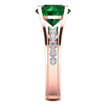 3.39 cttw Round Cut Simulated Emerald Bridal Set - Solid Rose Gold Engagement Ring & Wedding Band
