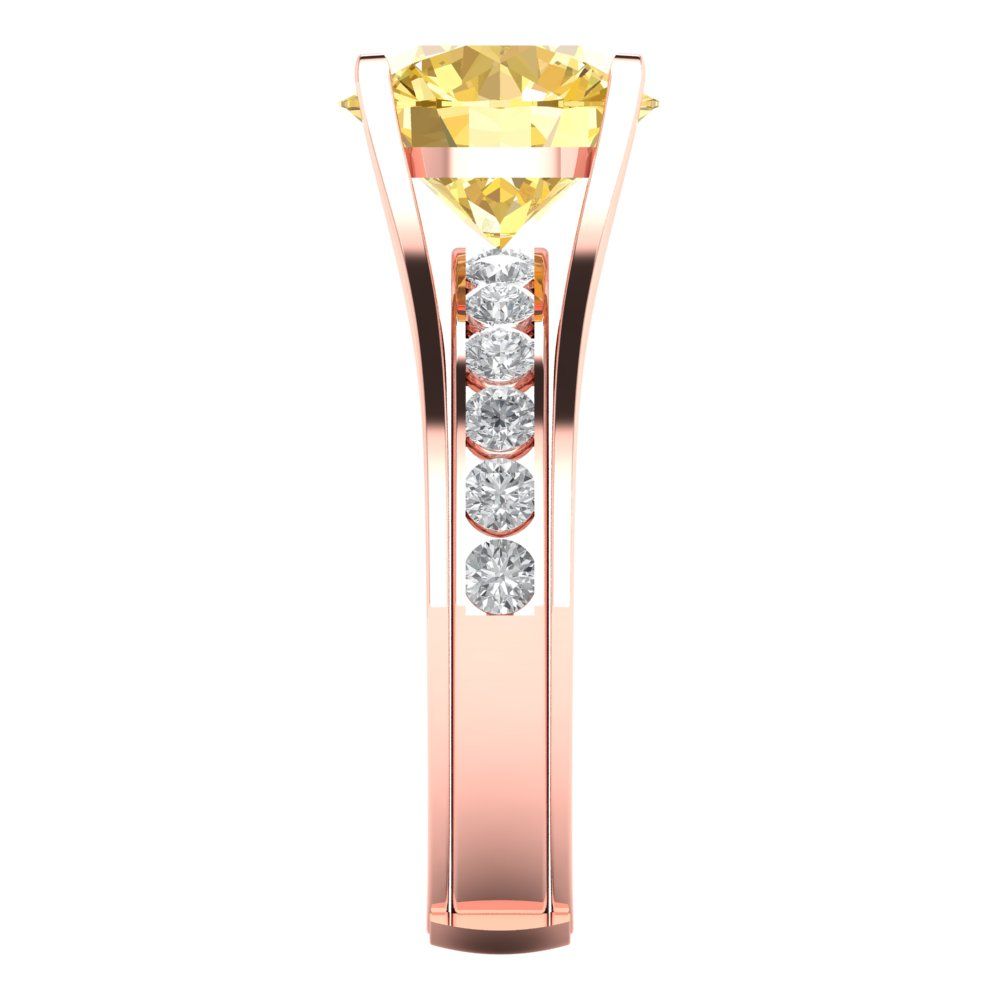 3.39 cttw Round Cut Simulated Yellow Diamond Bridal Set - Solid Rose Gold Engagement Ring & Wedding Band