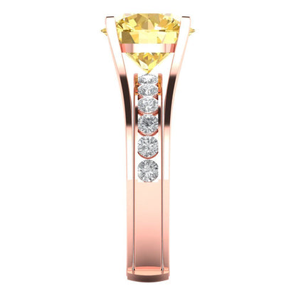 3.39 cttw Round Cut Simulated Yellow Diamond Bridal Set - Solid Rose Gold Engagement Ring & Wedding Band