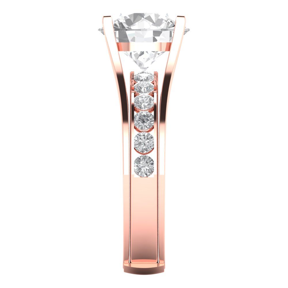 3.39 cttw Round Cut White Sapphire Bridal Set - Solid Rose Gold Engagement Ring & Wedding Band