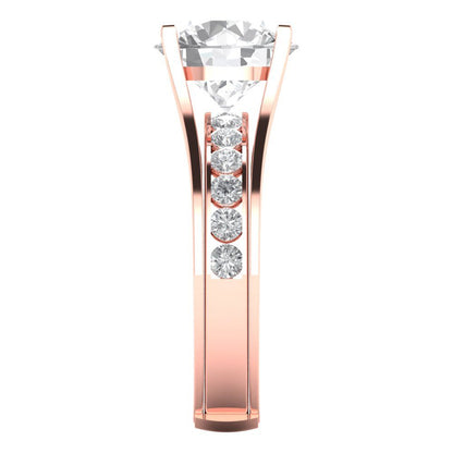 3.39 cttw Round Cut White Sapphire Bridal Set - Solid Rose Gold Engagement Ring & Wedding Band