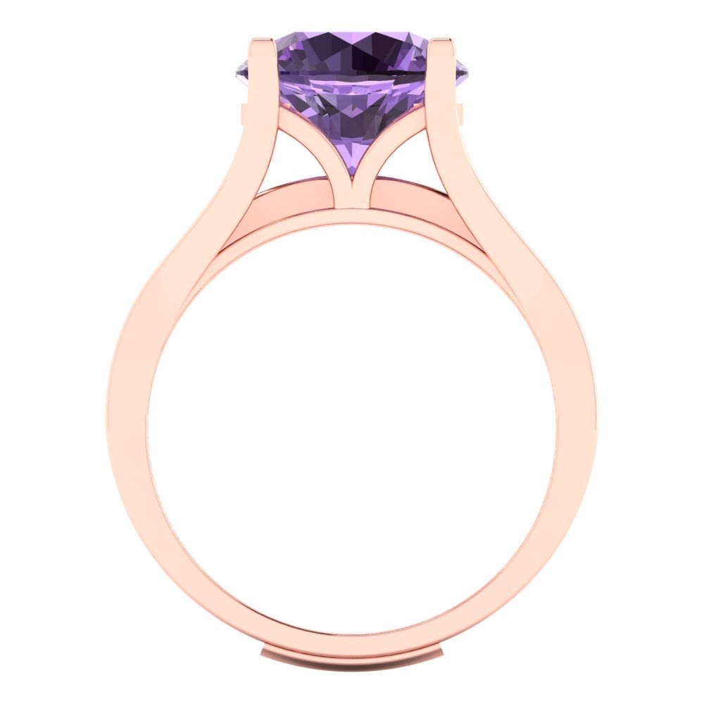 3.39 cttw Round Cut Simulated Alexandrite Bridal Set - Solid Rose Gold Engagement Ring & Wedding Band