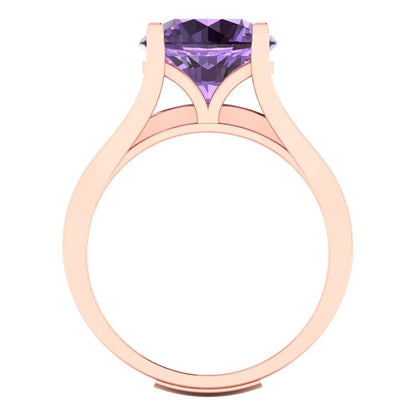 3.39 cttw Round Cut Simulated Alexandrite Bridal Set - Solid Rose Gold Engagement Ring & Wedding Band