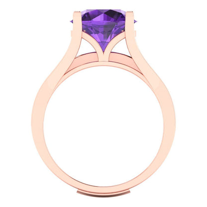 3.39 cttw Round Cut Natural Amethyst Bridal Set - Solid Rose Gold Engagement Ring & Wedding Band