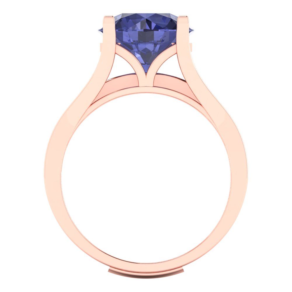 3.39 cttw Round Cut Simulated Tanzanite Bridal Set - Solid Rose Gold Engagement Ring & Wedding Band