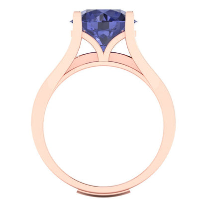 3.39 cttw Round Cut Simulated Tanzanite Bridal Set - Solid Rose Gold Engagement Ring & Wedding Band