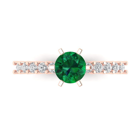 1.05 cttw Simulated Emerald Solitaire with Zirconia Simulated Diamond Accents Engagement Ring - Solid Rose Gold (VVS1, Round Cut,6.0mm)