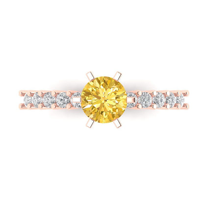 1.05 cttw Natural Citrine Solitaire with Zirconia Simulated Diamond Accents Engagement Ring - Solid Gold (Round Cut,6.0mm)