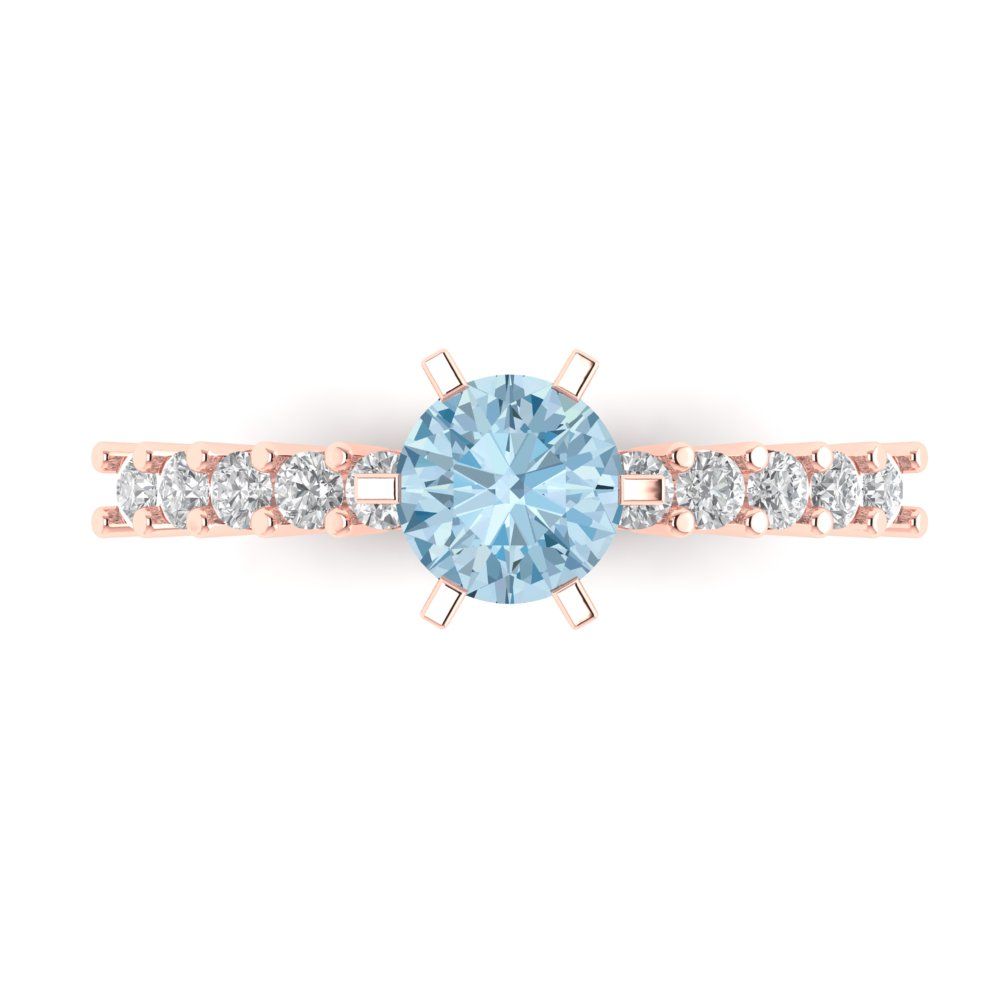 1.05 cttw Natural Sky Blue Topaz Solitaire with Zirconia Simulated Diamond Accents Engagement Ring - Solid Gold (Round Cut,6.0mm)