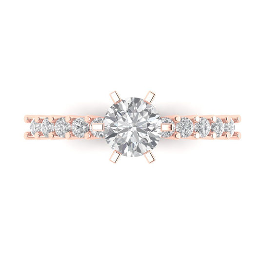 1.05 cttw Zirconia Simulated Diamond Solitaire with Zirconia Simulated Diamond Accents Engagement Ring - Solid Rose Gold (VVS1, Round Cut,6.0mm)