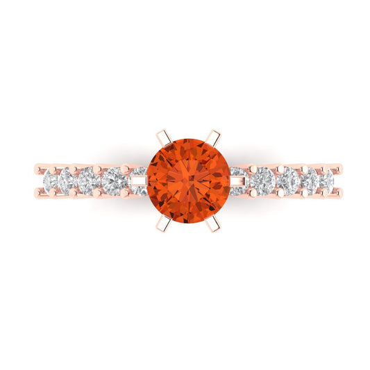 1.05 cttw Zirconia Simulated Red Diamond Solitaire with Zirconia Simulated Diamond Accents Engagement Ring - Solid Rose Gold (VVS1, Round Cut,6.0mm)