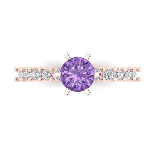 1.05 cttw Simulated Alexandrite Solitaire with Zirconia Simulated Diamond Accents Engagement Ring - Solid Rose Gold (VVS1, Round Cut,6.0mm)