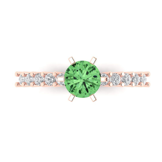 1.05 cttw Zirconia Simulated Green Diamond Solitaire with Zirconia Simulated Diamond Accents Engagement Ring - Solid Rose Gold (VVS1, Round Cut,6.0mm)