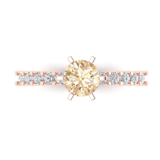 1.05 cttw Natural Morganite Solitaire with Zirconia Simulated Diamond Accents Engagement Ring - Solid Rose Gold (VVS1, Round Cut,6.0mm)