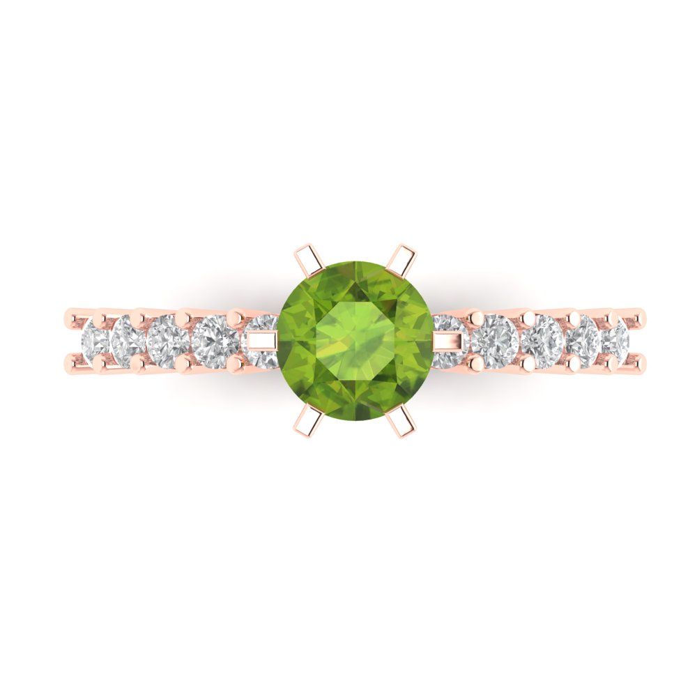 1.05 cttw Natural Peridot Solitaire with Zirconia Simulated Diamond Accents Engagement Ring - Solid Gold (Round Cut,6.0mm)
