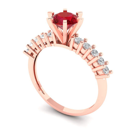 1.05 cttw Simulated Pink Tourmaline Solitaire with Zirconia Simulated Diamond Accents Engagement Ring - Solid Gold (Round Cut,6.0mm)