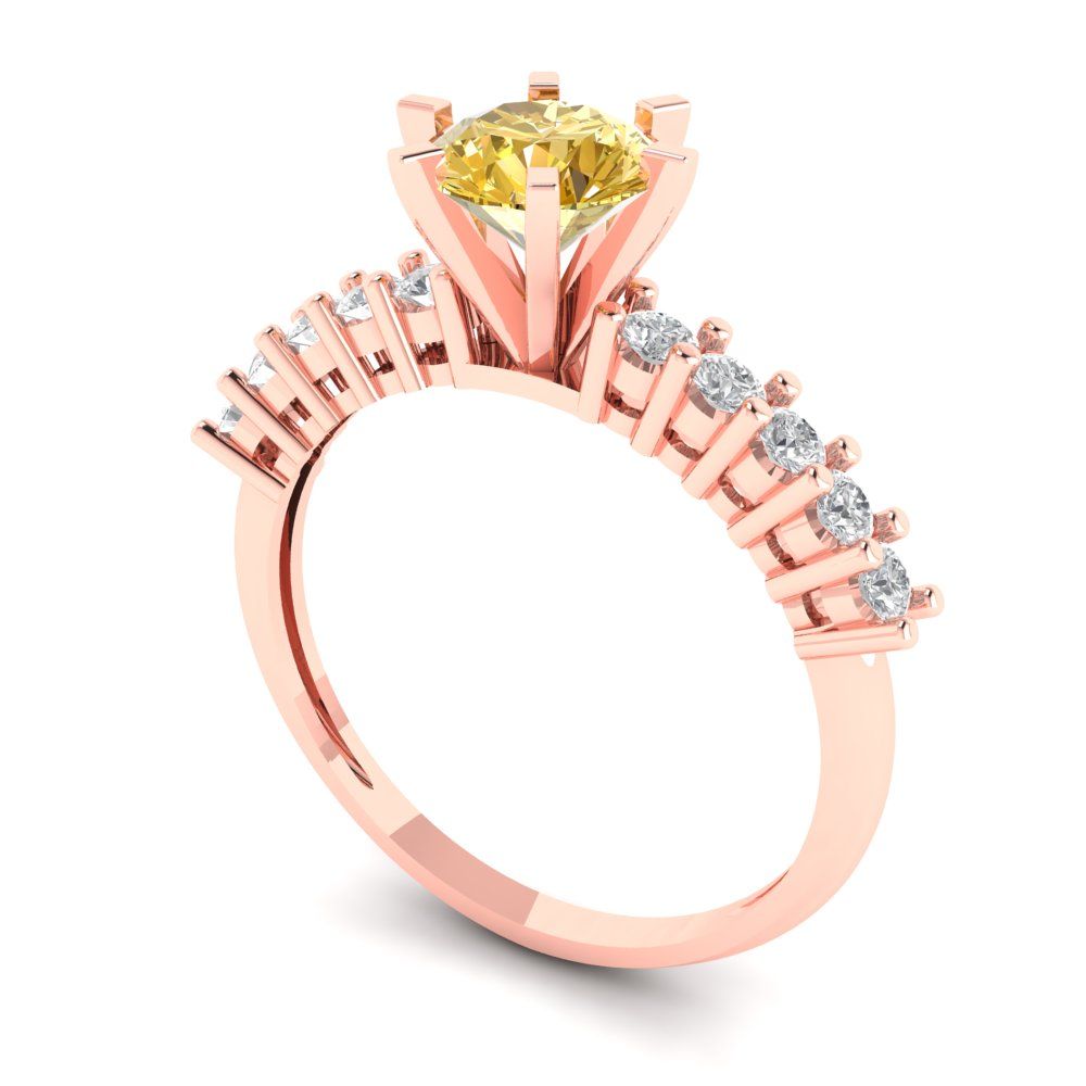 1.05 cttw Natural Citrine Solitaire with Zirconia Simulated Diamond Accents Engagement Ring - Solid Gold (Round Cut,6.0mm)