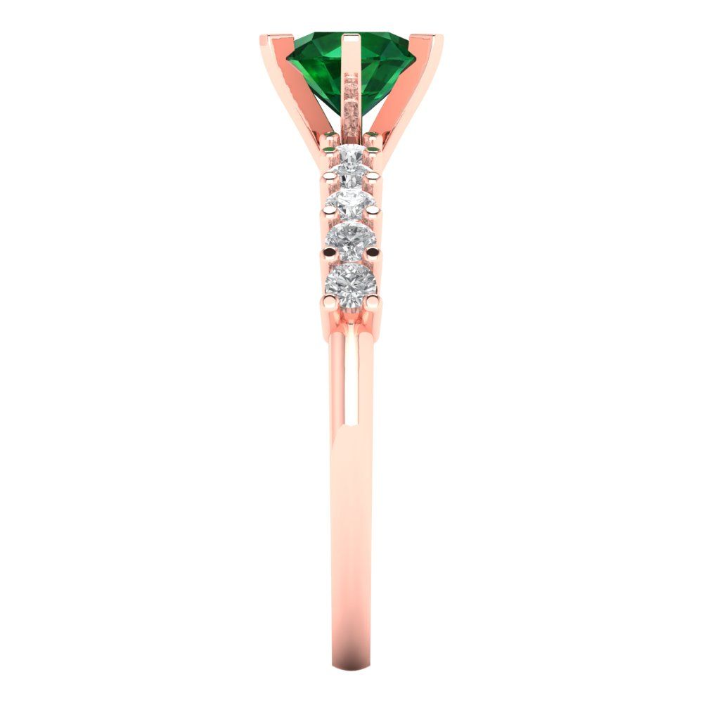 1.05 cttw Simulated Emerald Solitaire with Zirconia Simulated Diamond Accents Engagement Ring - Solid Gold (Round Cut,6.0mm)