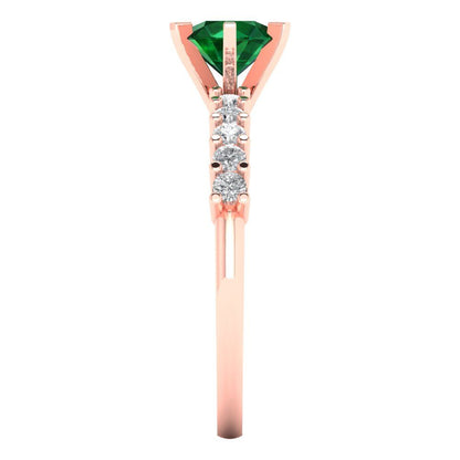 1.05 cttw Simulated Emerald Solitaire with Zirconia Simulated Diamond Accents Engagement Ring - Solid Gold (Round Cut,6.0mm)