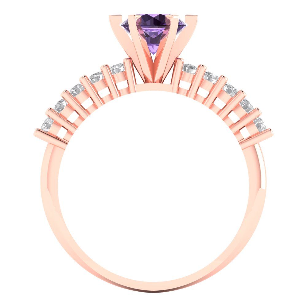 1.05 cttw Simulated Alexandrite Solitaire with Zirconia Simulated Diamond Accents Engagement Ring - Solid Gold (Round Cut,6.0mm)